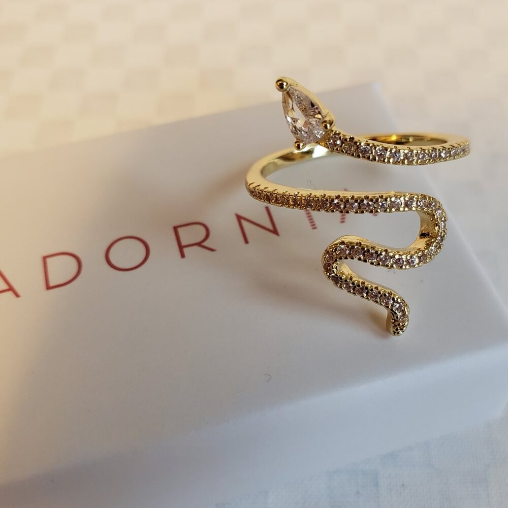 Adornia 14K Gold Plated Swarovski Crystal Winding Snake Ring - Size 7 - NWT